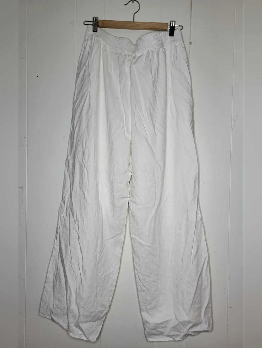 Michael Kors White Linen-Blend Wide Leg Drawstring Pants
